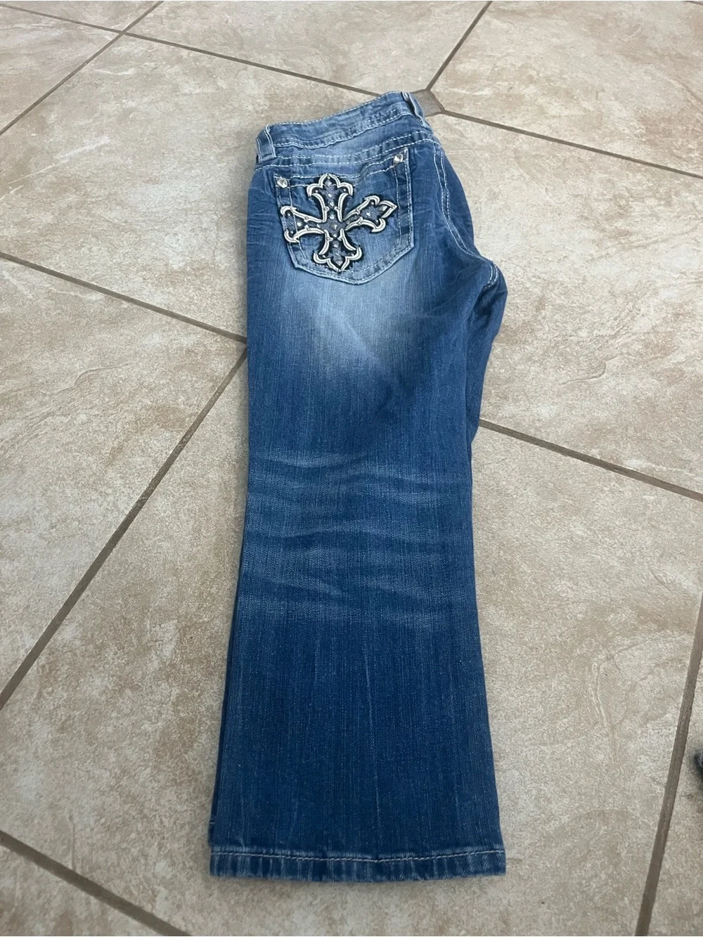 Miss Me Dark Blue Boot Cut Jeans with Embroidered Back Pocket